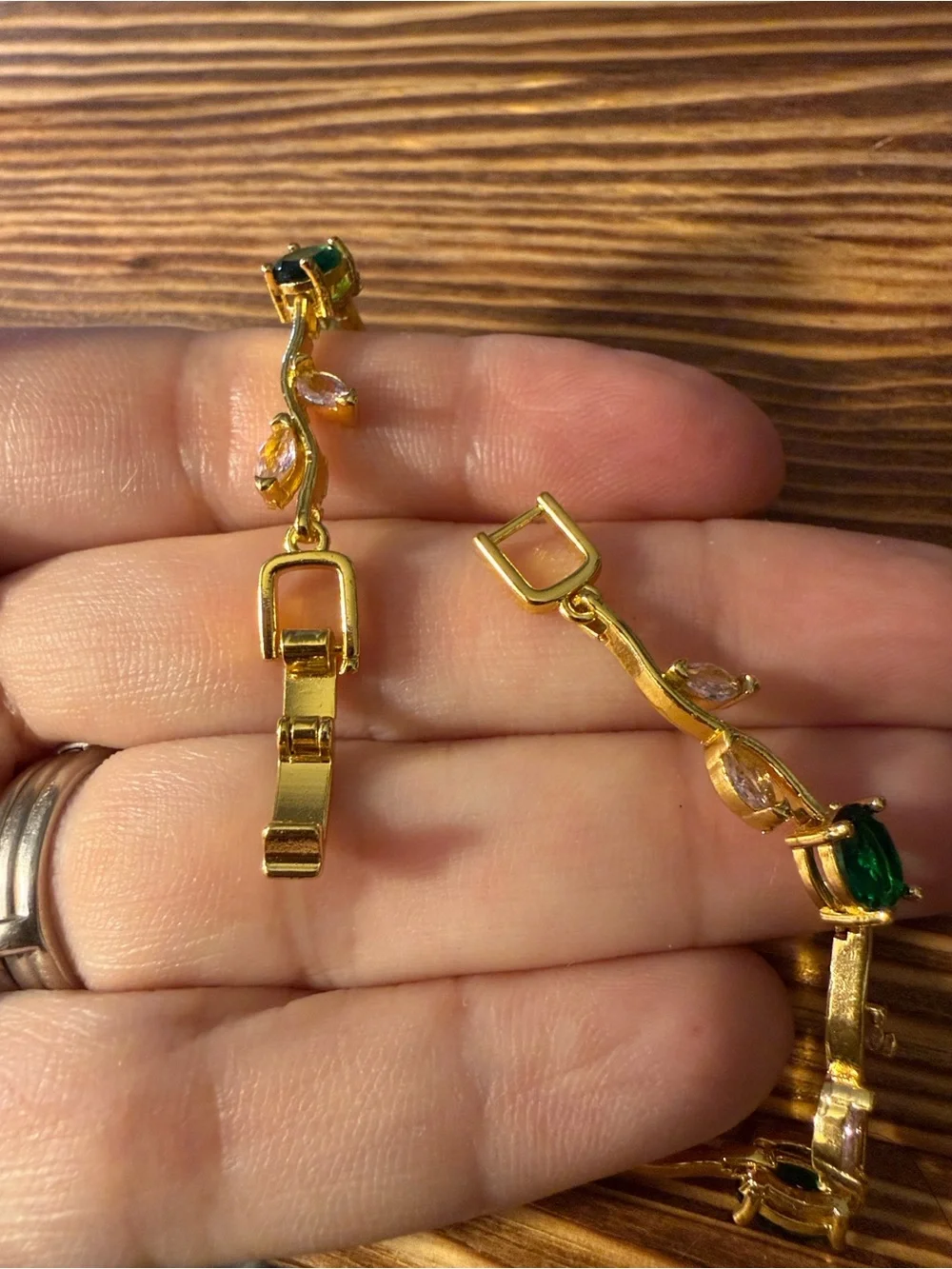 Gold Plated Bracelet Emerald Green with light pink Stones